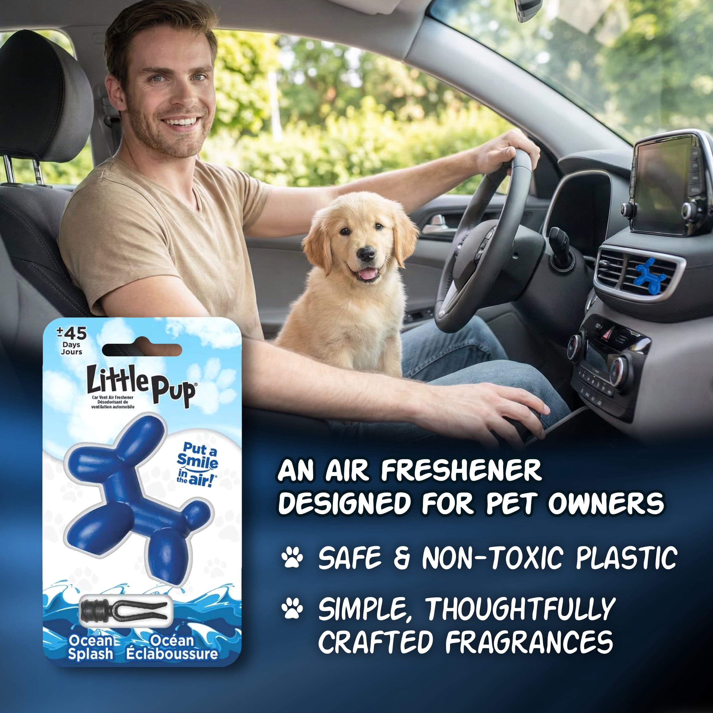 (3 pack) Little Pup 96603 Ocean Splash Scent, Car Air Freshener, Clips to A/C Air Vent, Set of 1