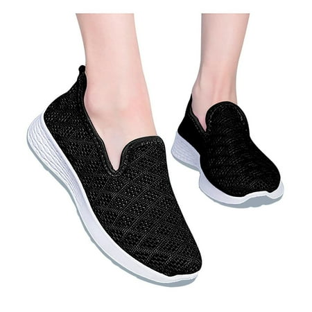 

Lyinloo Women Round Toe Slip Floral Print Shoes Low Top Flat Canvas Shoes Casual Sneaker Black 37