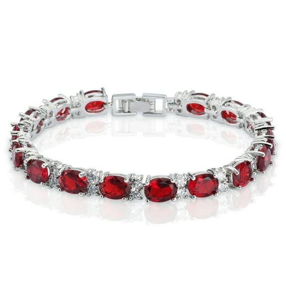 Lab-Created Ruby Bracelet 14K White Gold-Filled Tennis-Style