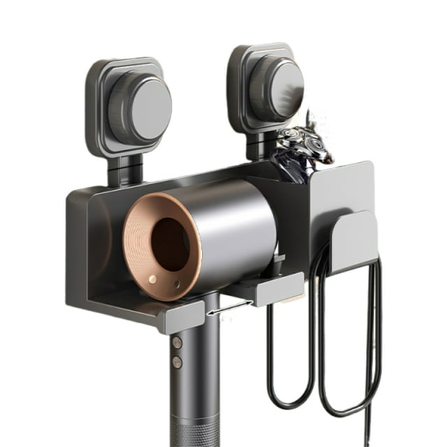bedienty Boîte de Rangement Pratique Support pour Séchoir à Cheveux avec Compartiments Intégrés Lisses Peignes et Rasoirs Gris Canon