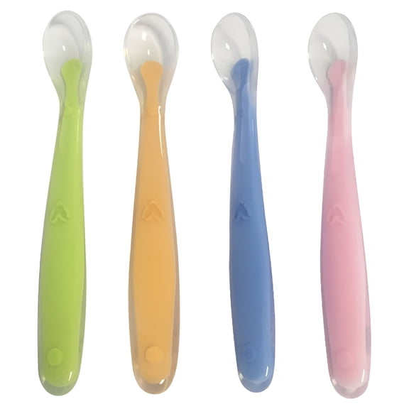 ACDANC 4Pcs Baby Feeding Spoons Silicone Training Self Feeding Spoons Safety Infant Kids Dishes Molar Learning Spoons Random Color