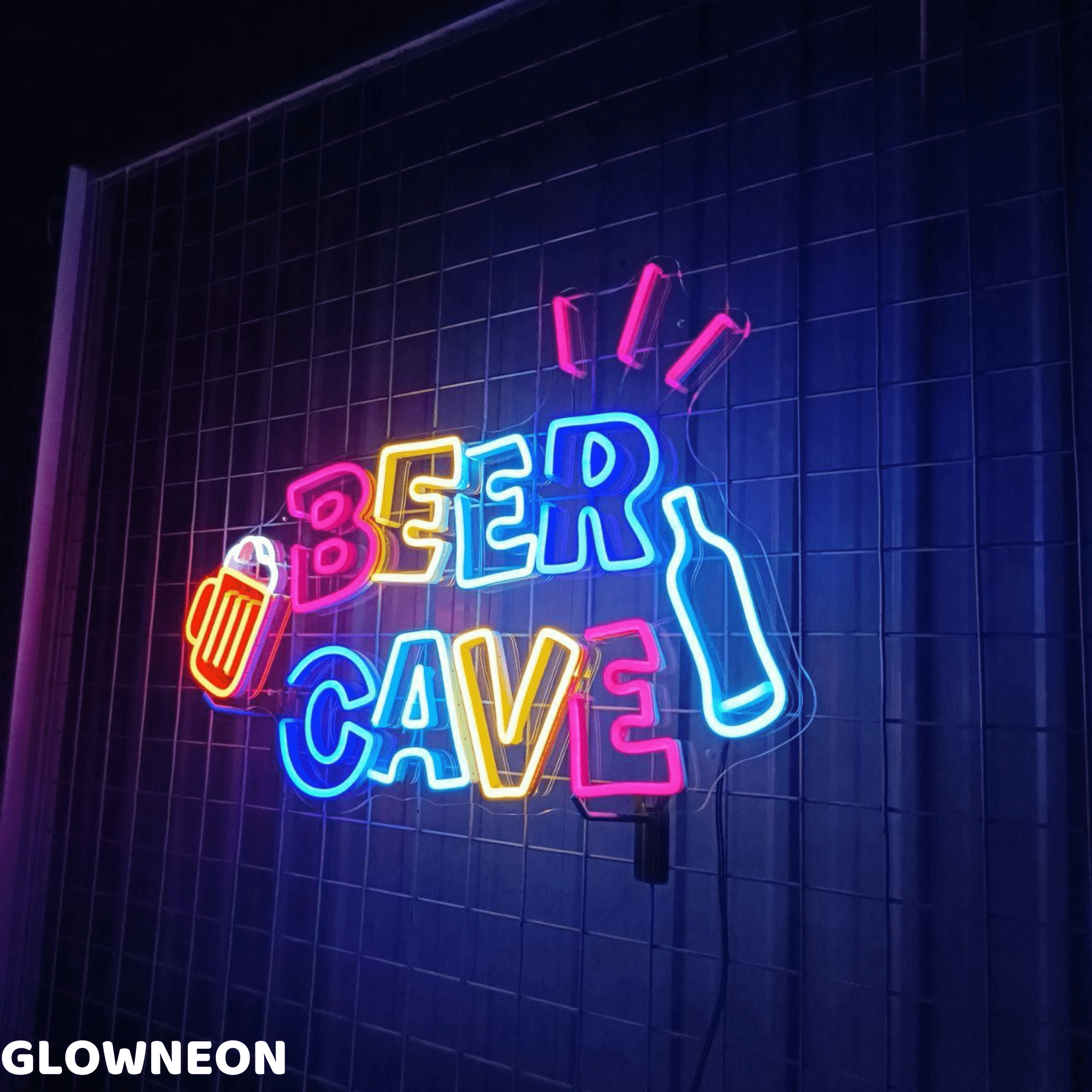Glowneon Beer Cave Neon Sign, Beer Club Bar Pub Man Cave Wall Led Art