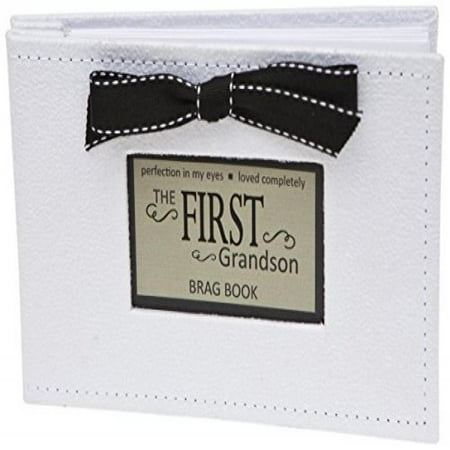 Grandparent Gifts 1st Grandson Brag Book white faux-suede Holds 32 4x6