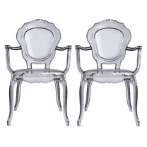 2xhome Set of 2 Smoke Modern Ghost Chair Armchair Vanity Dining Room Lounge Crystal Molded Mirrored Furniture Desk Vanity Dining Chairs With Arms Armchair Accent Desk Work Living Room Office Work