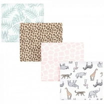 Hudson Baby Infant Girl Cotton Flannel Receiving Blankets, Modern Pink Safari, One Size