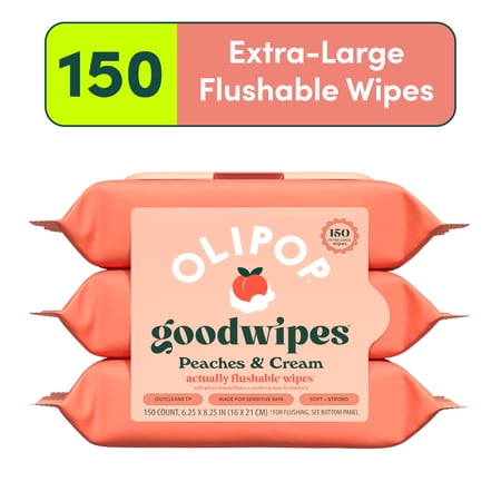 goodwipes Flushable Butt Wipes, Olipop Peaches & Cream Scented, 3 Pack, 150 Total XL Wipes