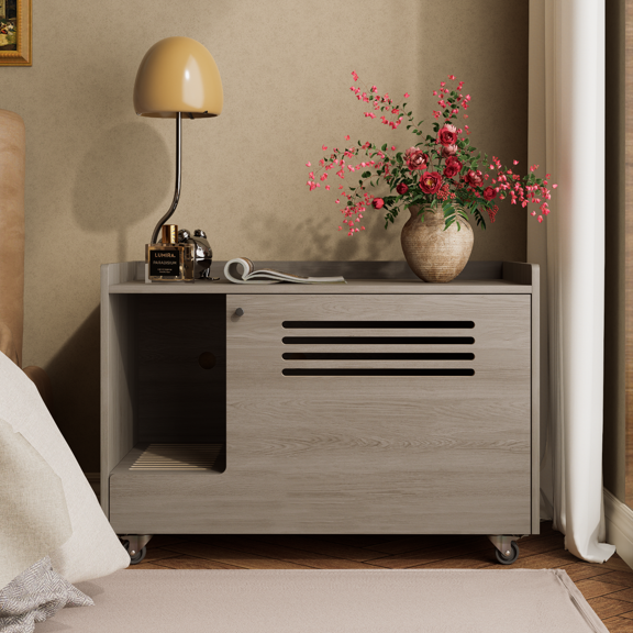 Shihatsusr Gray Cat Litter Box Enclosure,Hidden Litter Box Furniture with top side fence,Wooden Pet House Side End Table, Storage Cabinet Bench for Living Room,,Bedroom, Fit Most of Litter Box