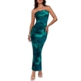 thumbnail image 1 of Vestido largo BTFBM para mujer, con estampado floral, sin tirantes, con malla, 1 of 9