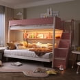 thumbnail image 3 of Harper & Bright Designs Twin over Full Bunk Bed with Striped-Design Staircase, Wooden Bunk Bed Frame with Side Shelf and Open Bookshelf for Apartment Dormitory Bedroom, Pink, 3 of 14