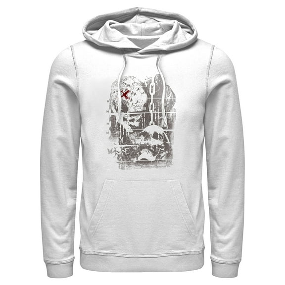 Men's Pirates of the Caribbean: Curse of the Black Pearl Jack Sparrow Distressed Skull Poster  Pull Over Hoodie White Medium