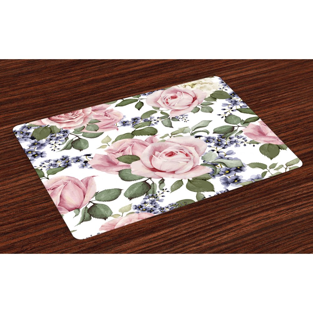 Rose Placemats Set of 4 Flourishing Pink Roses with Tender Spring