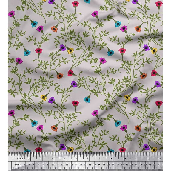 Soimoi Poly Georgette Fabric Leaves & Floral Artistic Decor Fabric Printed Yard 42 Inch Wide