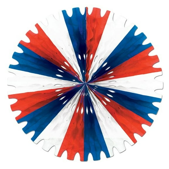 Club Pack of 12 Red, White and Blue Tissue Fan Hanging Decorations 25"