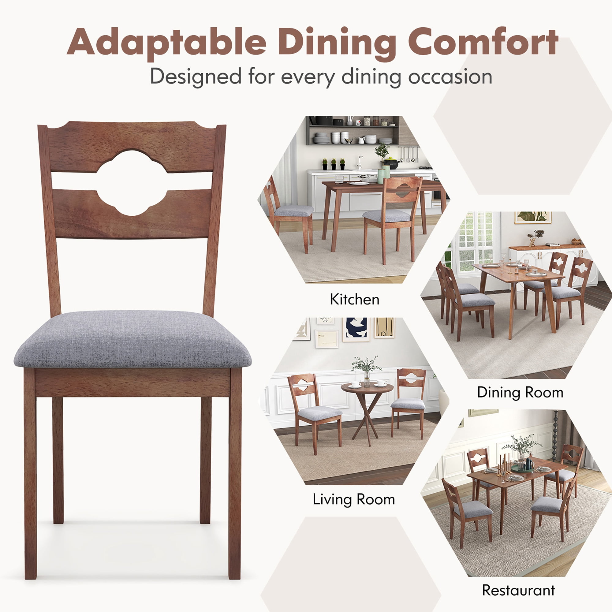 Gymax Set of 4 Dining Chair w/ Padded Seat High Back Rubber Wood Frame Kitchen Chairs