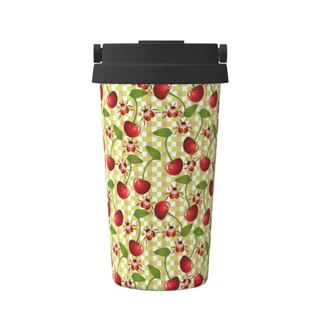 

Goofa Cherries and Ladybirds for Insulated Travel Coffee Mug Spill Proof Leak Proof 16 OZCoffee Tumbler Reusable Coffee Cups with Lids Thermos for Hot and Cold Drink