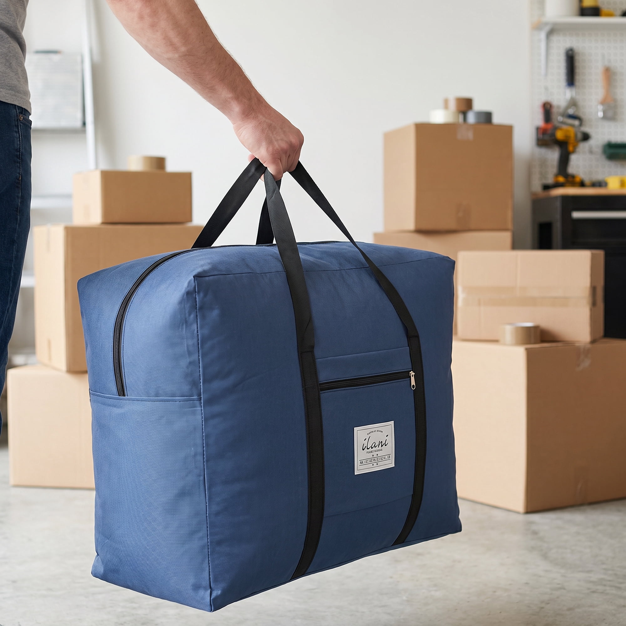 Unique Bargains Extra Large Oxford Travel Storage Bag for Organizing Navy Blue 23.6" x 20.1" x 11.8"