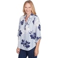 thumbnail image 3 of Alfred Dunner Womens Petite Striped Flower Button Front Tie Sleeve Blouse, 3 of 4