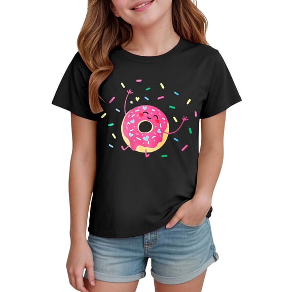 Grblisyd Girls T Shirt Kids Summer Donut Print Short Sleeve Tops Casual Crewneck Tees 10-12 Years