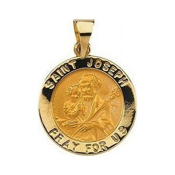 14K Gold Saint Joseph Hollow Round Religious Medal - Under 3/4 Inch X Under 3/4 Inch - 14K Yellow Gold