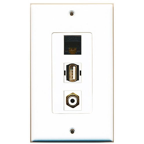 RiteAV - 1 Port RCA White and 1 Port USB A-A and 1 Port Cat6 Ethernet Black Decorative Wall Plate Decorative