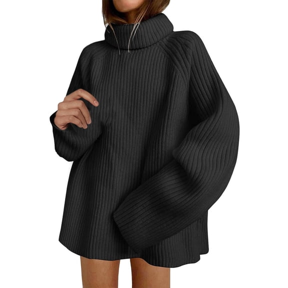 VISALY High Neck Sweaters Crochet Sweaters Women's 2023 Winter Sweaters Oversized Turtleneck Long Sleeve Chunky Knitted Pullover Tops Business Casual Sweater Hoodie Pullover Tunic Sweatshirt Black L