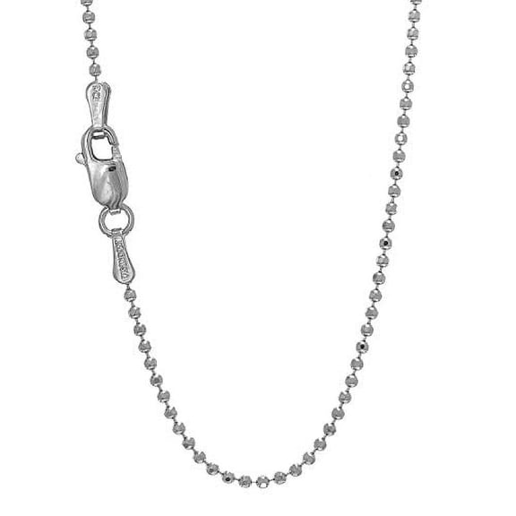 JewelStop 14k Solid White Gold 1.2 mm Diamond-Cut Bead Ball Chain Lobster Claw Clasp- 18 Inches, 2.5gr.