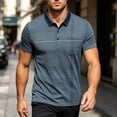 thumbnail image 4 of Men’s Short Sleeve Quick Dry Moisture Wicking Golf Polo Shirt with Pocket Bussiness Casual Striped Tee Tops for Middle-aged Size 3XL Blue, 4 of 7