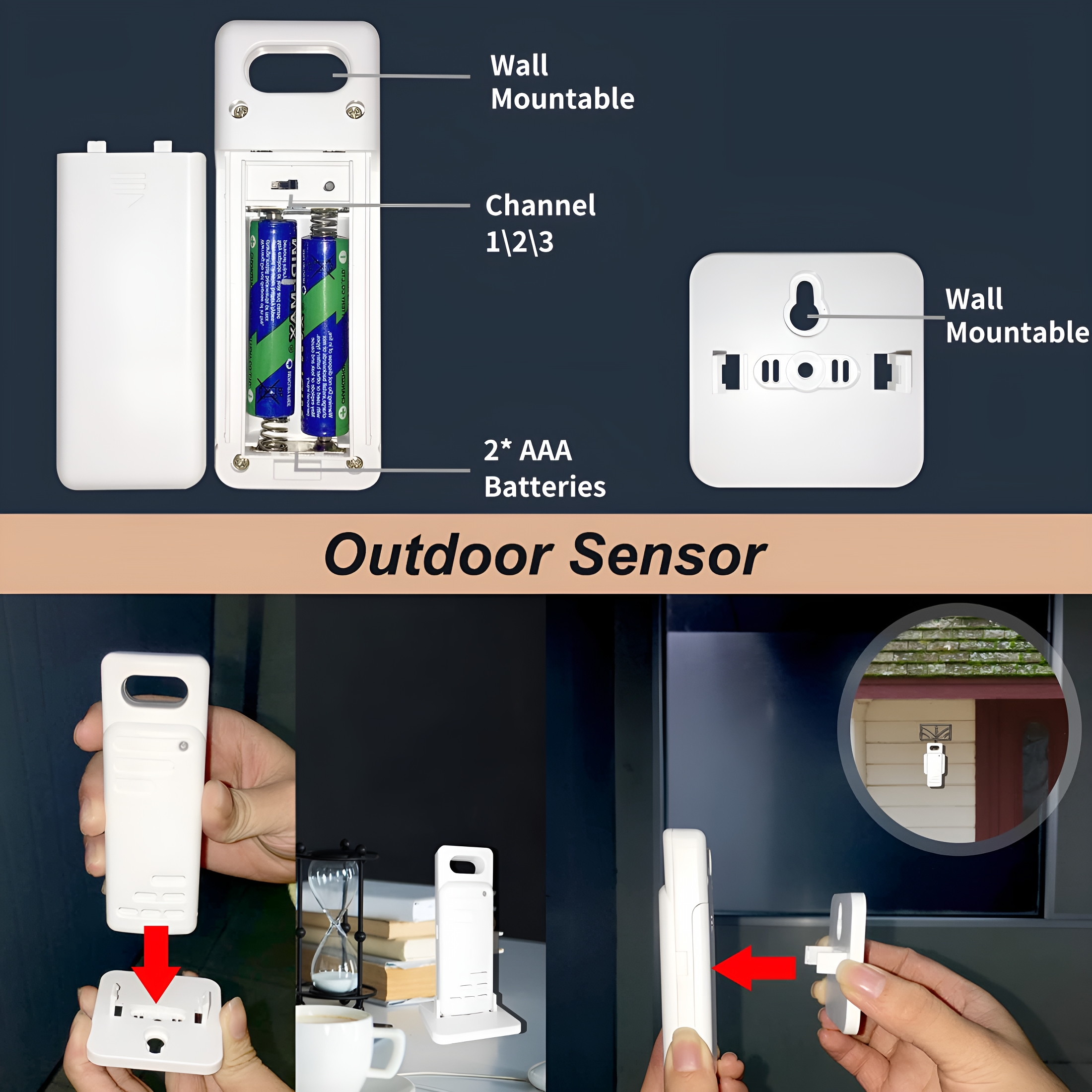 GJX Weather Station Clock Indoor Outdoor Wireless Thermometers Large Screen Display Touch Control Backlight Memory Function with 1 Waterproof Sensors
