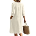 thumbnail image 6 of Lnmiateer Women Relaxed Midi Dress Deep V‑Neck 3/4 Rolled Sleeve Crochet Trim With Pockets Beach Vacation Going‑Out Outfit, 6 of 6