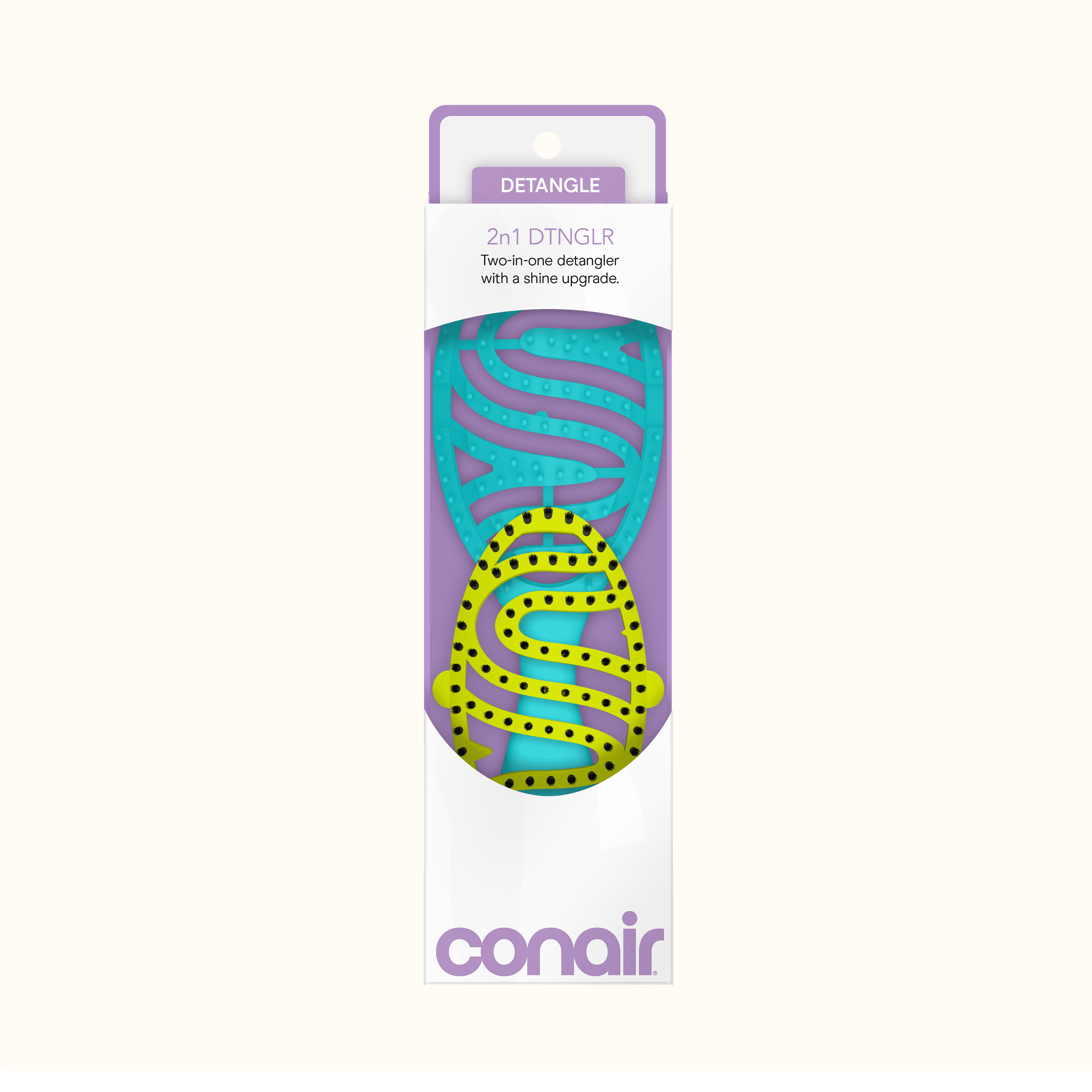 Conair 2n1 DTNGLR Detangle and Shine Brush with Pop-On Boar-Bristle Attachment, 1 Count