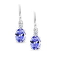 thumbnail image 2 of Gem Stone King 10K White Gold Blue Tanzanite and White Topaz Dangle Earrings for Women (2.48 Cttw, Gemstone Birthstone, Oval 8x6mm), 2 of 5