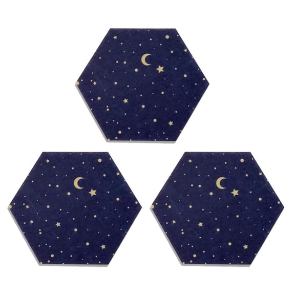 Vensio-3Pcs Self Adhesive Hexagon Felt Wall Tiles, Decorative Memo Bulletin Board-darkblue-