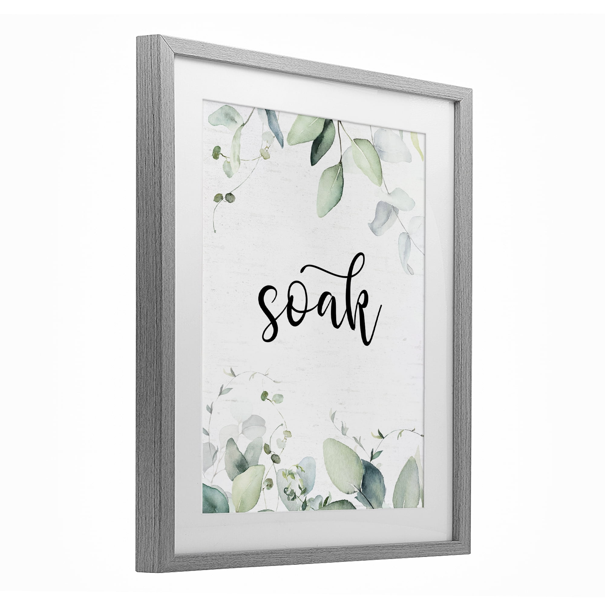 Soak Leafy Herbs Gray Framed Print Under Glass, design by Lettered and Lined