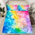 thumbnail image 2 of Manfei Watercolor Artwork Bed Sheets, Boho Psychedelic King Sheets, Teen Kid Child Adult Sheet Set, Microfiber Bedroom Decor, 4 Pieces, 2 of 7