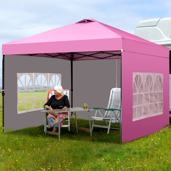 Ainfox 12x12 Ft One-Push Pop up Canopy Tents with Sidewalls,Instant Outdoor Shade Gazebos with Weighted Sandbags,Pink