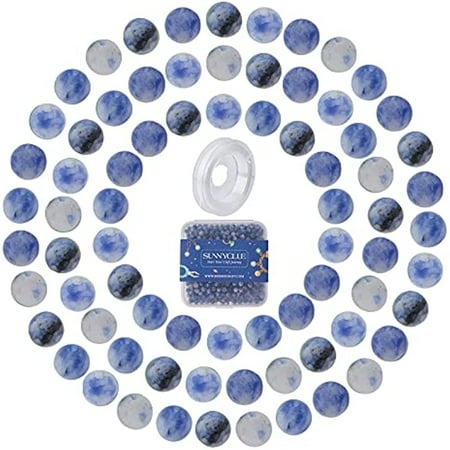 400pcs 4mm Blue Spot Jasper Loose Beads Making Kit Gemstones Spacer Round Beads Charms with Elastic Thread