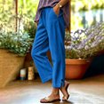 thumbnail image 2 of Corduroy Pants for Women Solid Casual Elastic High Waisted Pull On Straight Leg Trousers with Pockets Side Slit Everyday Spring Fall Blue, 2 of 9