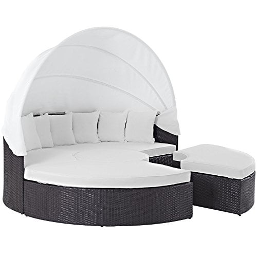 Modway Convene Outdoor Patio Wicker Rattan Canopy Sectional Daybed in Espresso White