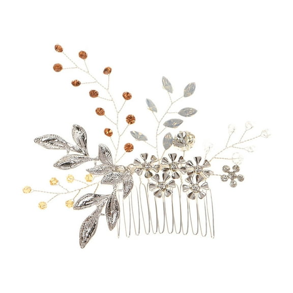 ERDOUY Bridal Flower Wedding Hair Pins Crystal Pearl Hair Combs Clips Headpiece Gold Wedding Hair Accessories Jewelry with Rhinestone for Brides Bridesmaids Women Girls (Silvery)