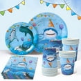 thumbnail image 4 of Shark Party Disposable Tableware Set Plates Cups Ocean Shark Birthday Party Decor Kids Boy Baby Shower Party Decor Supplies, 4 of 9