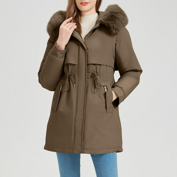 FDGIU 2025 Women's Heavy Winter Parka - Sherpa Lined Thickened Heavy Coat, Mid Length Windproof Jacket with Faux Fur Hood