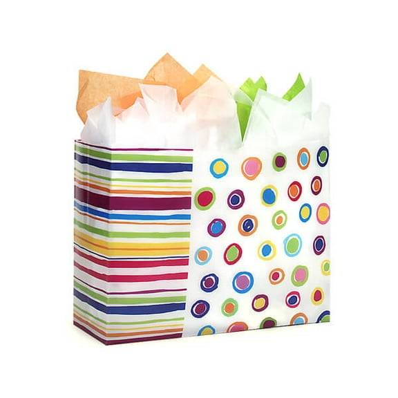 Pack Of 25, Vogue Size 16 x 6 x 12" Rainbow Spots Plastic 3 Mil Shopping Bags W/6 Mil Handle