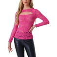 thumbnail image 1 of INSPIRAR CHIC Blusa de Encaje Floral de Manga Larga con Corte Frontal Transparente para Mujeres del Día de San Valentín XS Rosa Fucsia, 1 of 5