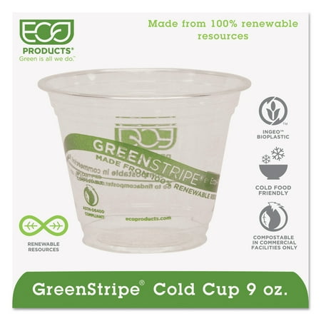 Eco-Products GreenStripe Renewable and Compostable Cold Cups, 9 oz, Clear, 50/Pack, 20 Packs/Carton
