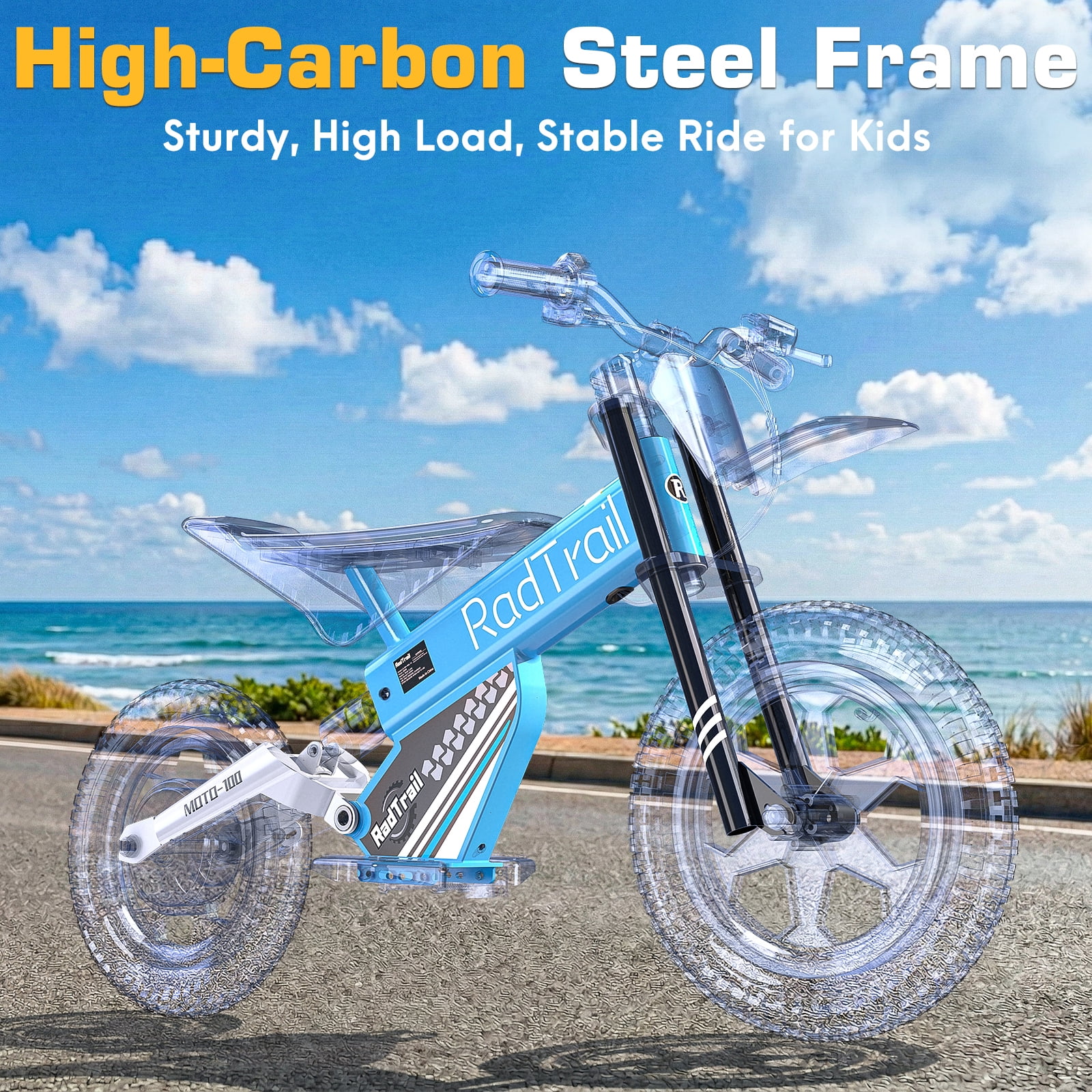East doll 36V Electric Dirt Bike for Kids, 14" Pneumatic Tire, 200W Peak Brushless Motor, Kids Electric Dirt Bike Ages 6-12, Up to 13 MPH & 13 Miles Range, Twist Throttles, Max Load 143 Lbs, Blue