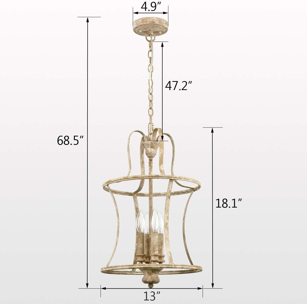Farmhouse Chandelier 4-Light Distressed Off-White Dining Room Lighting Fixtures