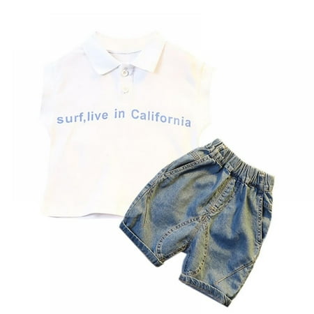 

Kids Baby Boy Sleeveless Tank Vest Top and Jeans Short Outfit Toddler Boys Suit 2 Pcs Set
