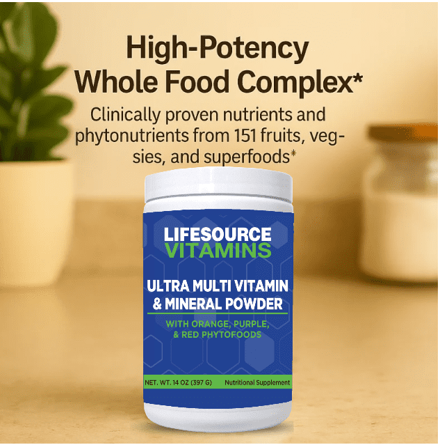 LifeSource Vitamins Ultra Mineral & Multivitamin Powder with Phytos – Naturally Flavored Vitamin Powder for Immune Support - 14 oz