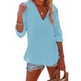 thumbnail image 2 of Yuyuzo Womens Hoodies 3/4 Sleeve Drawstring V Neck Loose Tunic Shirts Solid Color Pullover Tops, 2 of 7