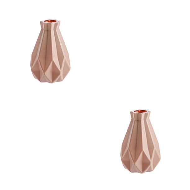 Monstrate Jarrón de plástico de escritorio nórdico PE pequeña flor botella decoración para sala de estar Oficina Hotel, barriga, rosa Vientre rosa 2piezas